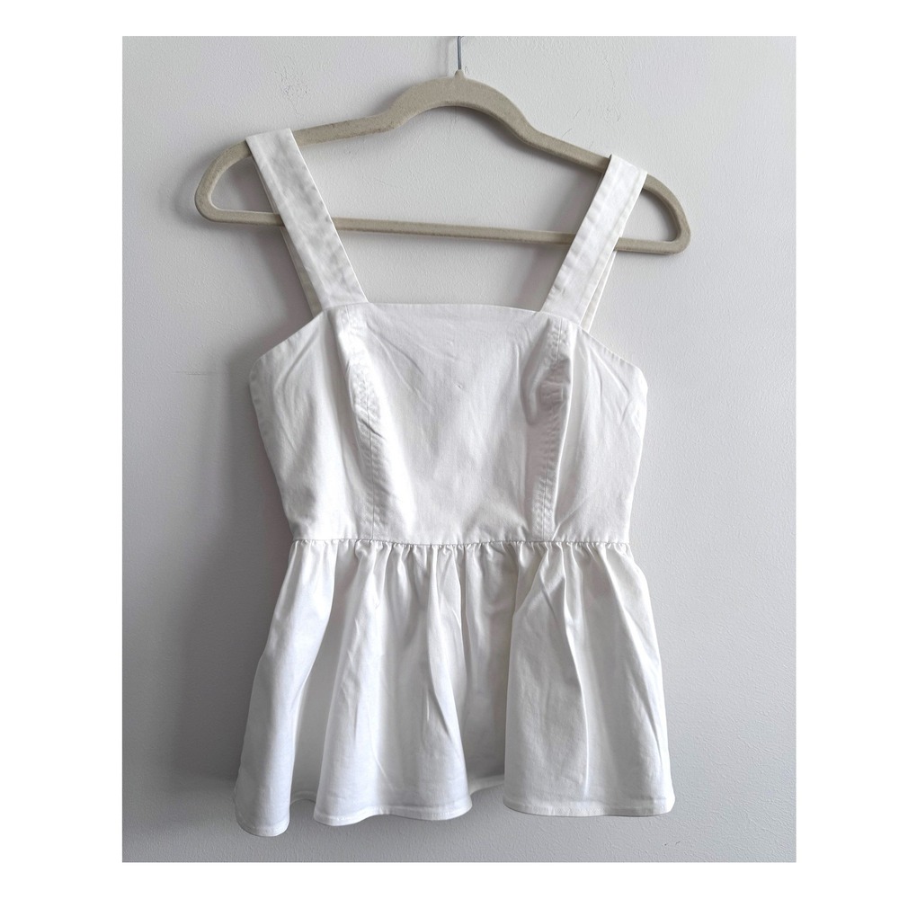 Cremieux Sleevless Peplum Tank Top Size 0 White Cotton Blend Milkmaid Style